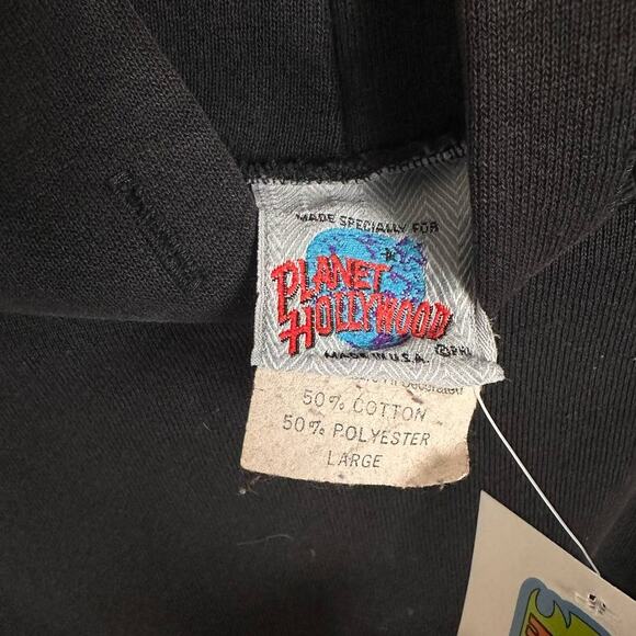 Vintage 90s Planet Hollywood Hoodie Sweatshirt Mens Sz L Black Orlando Logo - Picture 7 of 7